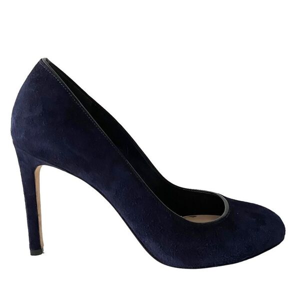 Diane von Furstenberg Navy Blue Suede Heels Made in Italy Size 6M - Picture 1 of 14